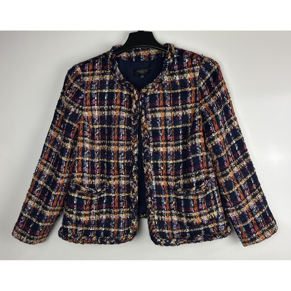 Talbots Tweed Jacket Sunflower Plaid Pockets Women's Size 14P 14 Petite Office - Picture 2 of 9